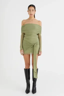 Benni Yasmin Off Shoulder Mini Dress Pistachio Green Size 10 for rent on The Volte - image 1