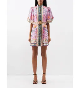  Zimmermann Ginger Buttoned Mini Dress Pink Multi Size 0/Au 8  for rent on The Volte - image 1
