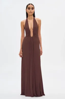Misha Jennifer Cupro Maxi Dress Cedar Size 8/S for rent on The Volte - image 1