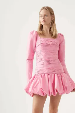 AJE Bijou Ruched Long Sleeve Mini Dress in Bonbon Pink Size 4 for rent on The Volte - image 2