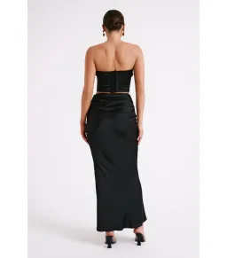 Meshki Khalani Ruched Strapless Satin Top and Skirt Set Black Size AU 8 for rent on The Volte - image 4