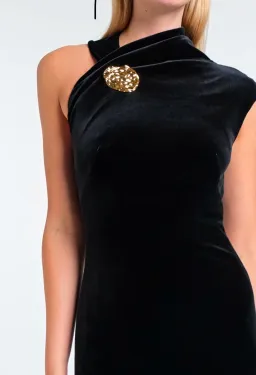 Carla Zampatti Black Velvet Gold Button Gown Size 8 for rent on The Volte - image 2