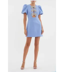 Rebecca Valliance Juliana Puff Sleeve Mini Dress Blue Size AU 12 for rent on The Volte - image 2