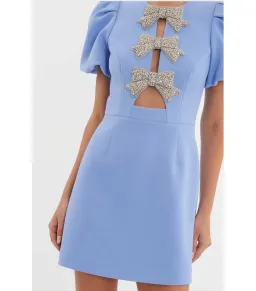 Rebecca Valliance Juliana Puff Sleeve Mini Dress Blue Size AU 12 for rent on The Volte - image 3