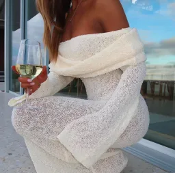 Meshki Marisol Off Shoulder Boucle Maxi Dress in Ivory Size S / AU 8 for rent on The Volte - image 4