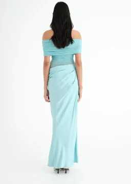 Benni Nico Off Shoulder Maxi Dress in Aquamarine Blue Size 10 for rent on The Volte - image 3