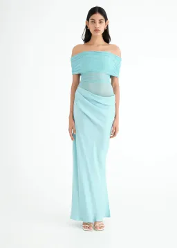 Benni Nico Off Shoulder Maxi Dress in Aquamarine Blue Size 10 for rent on The Volte - image 1