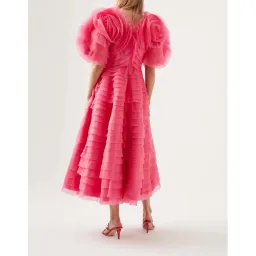 Aje Amour Ruffle Midi Dress Pink Size 4 for rent on The Volte - image 2