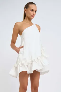 By Johnny Rope Frill Asymmetrical Mini Dress Ivory Size 12 for rent on The Volte - image 1