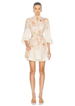 Zimmermann The Illustration Buttoned Mini Dress in Cream Rococo Floral Size 3 / AU 14 for rent on The Volte - image 1
