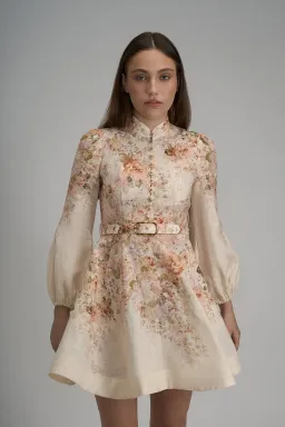 Zimmermann The Illustration Buttoned Mini Dress in Cream Rococo Floral Size 3 / AU 14 for rent on The Volte - image 4