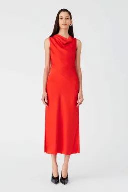 MISHA Ambrosie Satin Midi Dress in Vermillion Red Size 14/XL for rent on The Volte - image 1