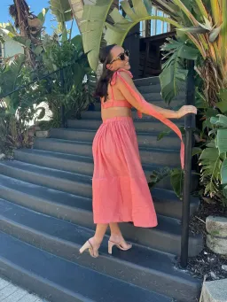 Zimmermann Botanica Tie Bustier Size 1 / AU 10 and Skirt Size 0 / AU 8 Set Guava  for rent on The Volte - image 4