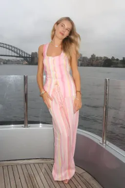 Sneaky Link Isla Linen Vest and Pant Set Pink Stripe Size XL / AU 14 for rent on The Volte - image 1