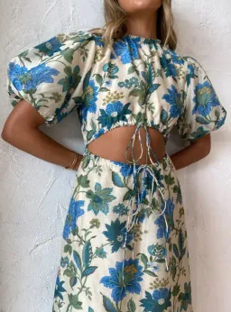Sir the Label Celia Puff Sleeve Midi Dress in Blue Floral Alexandre Print Size 0 (AU 6) for rent on The Volte - image 5