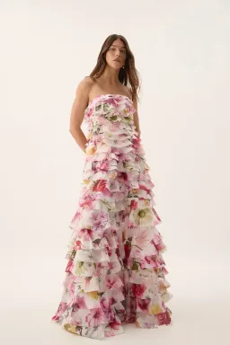 Aje Fleur Pleated Gown in Collage Floral Size AU 10 for rent on The Volte - image 5