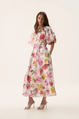 Aje Fleur Midi Dress in Collage Floral Size AU 14 for rent on The Volte - image 1