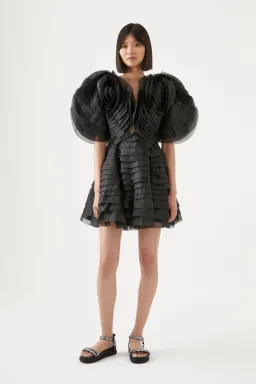 Aje Amour Ruffle Mini Dress Black Size 8 for rent on The Volte - image 1