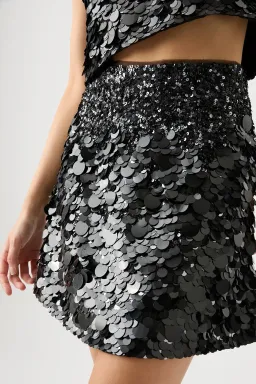 Aje Celeste Sequin Shell Top & Cherie Sequin Mini Skirt Set Black Size 12 for rent on The Volte - image 4