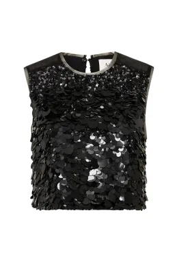 Aje Celeste Sequin Shell Top & Cherie Sequin Mini Skirt Set Black Size 12 for rent on The Volte - image 5
