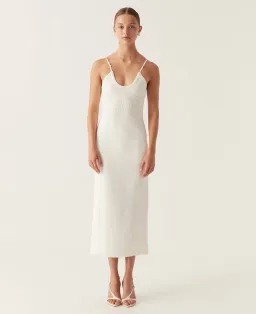 Aje Veida Ottoman Knit Midi Dress Ivory Size 8 for rent on The Volte - image 1