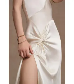 Ronny Kobo Samra Satin Twist-Halter Column Gown Cream Size AU 12 for rent on The Volte - image 4