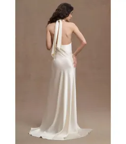 Ronny Kobo Samra Satin Twist-Halter Column Gown Cream Size AU 12 for rent on The Volte - image 3