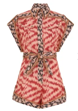 Zimmermann Wylie Pocket Playsuit Red Ikat Size 0 / AU 8 for rent on The Volte - image 2