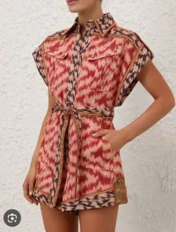 Zimmermann Wylie Pocket Playsuit Red Ikat Size 0 / AU 8 for rent on The Volte - image 1