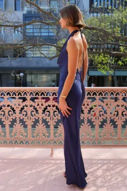 By Nicola Gigi Backless Cowl Neck Maxi Dress In Navy Size 6  for rent on The Volte - image 1