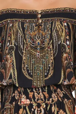 CAMILLA Off Shoulder Shirred Silk Maxi Dress Print Size S/Au 10  for rent on The Volte - image 6