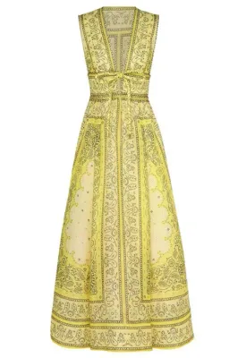 Zimmermann Matchmaker Bow Long Dress Yellow Bandana Size 3 / AU 14 for rent on The Volte - image 4
