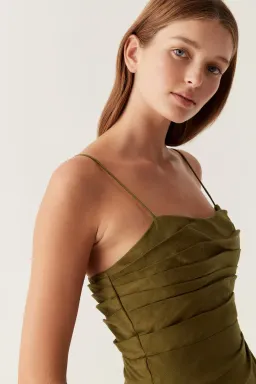 Aje Clarice Midi Dress Deep Olive Size 6 for rent on The Volte - image 3