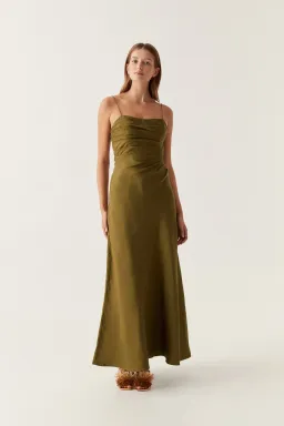 Aje Clarice Midi Dress Deep Olive Size 6 for rent on The Volte - image 1