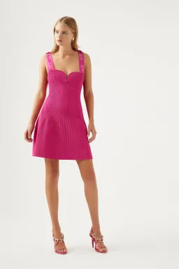 Aje Amber Knit Tie Shoulder Mini Dress Pink Size M / AU 10 for rent on The Volte - image 1