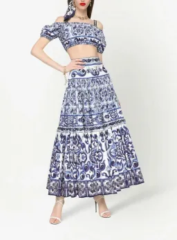 Dolce & Gabbana Majolica Top and Maxi Skirt Set Blue Size AU 8  for rent on The Volte - image 1