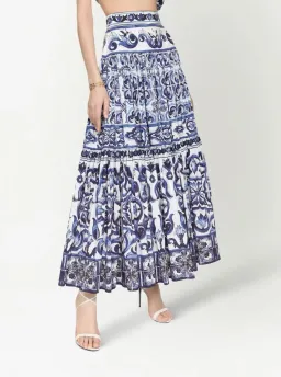 Dolce & Gabbana Majolica Top and Maxi Skirt Set Blue Size AU 8  for rent on The Volte - image 2