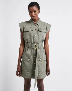 Aje Darcel Denim Belted Sleeveless Mini Dress Oak Moss Size 8 for rent on The Volte - image 2