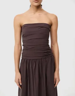 St Agni Gathered Strapless Tie Back Dress Brown Size 8 for rent on The Volte - image 4