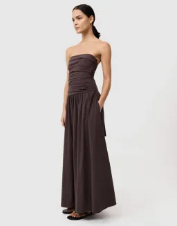 St Agni Gathered Strapless Tie Back Dress Brown Size 8 for rent on The Volte - image 2