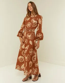 Palm Noosa Melrose Belted Long Sleeve Dress Brown Size 14  for rent on The Volte - image 2