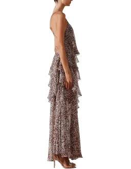 Shona Joy Garner Cross Back Tiered Maxi Dress  Retro Ditsy Floral Print In Chocolate Size 6 for rent on The Volte - image 3