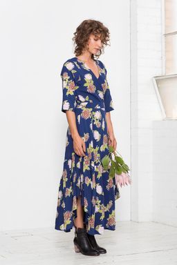 Leonard St Maxi Wrap Dress in Beetle & Protea Print Size 8  for rent on The Volte - image 1