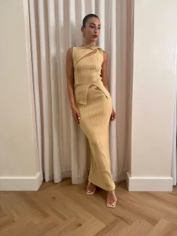 Henne The Romee Knit Top and Skirt Set in Gold Size S / AU 8  for rent on The Volte - image 3