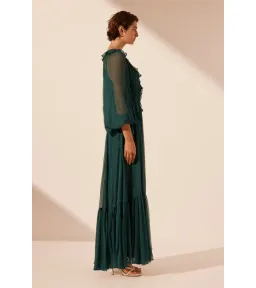 Shona Joy Layla Drawstring Ruffle Maxi Dress Dark Teal Size AU 14 for rent on The Volte - image 3