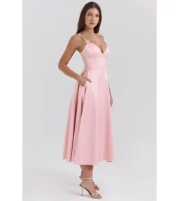 House of CB Tiffany Satin A-Line Midi Dress Parisian Pink Size S / AU 8 for rent on The Volte - image 4