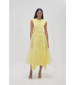 Aje Astrid Pleat Panel Midi Dress Soft Lemon Yellow Size AU 6 for rent on The Volte - image 1