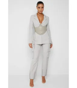 Maniere De Voir Blazer with Vegan Leather Corset Silver Size XS / AU 6  for rent on The Volte - image 1