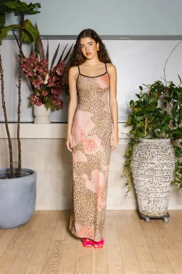 With Harper Lu Mesh Slip Maxi Dress Brown Leopard Size S/AU 8 for rent on The Volte - image 1