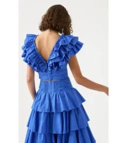 Aje Imagination Frill Sleeve Top Size AU 14 and Eleni Tiered Maxi Skirt Blue Size AU 12  for rent on The Volte - image 3